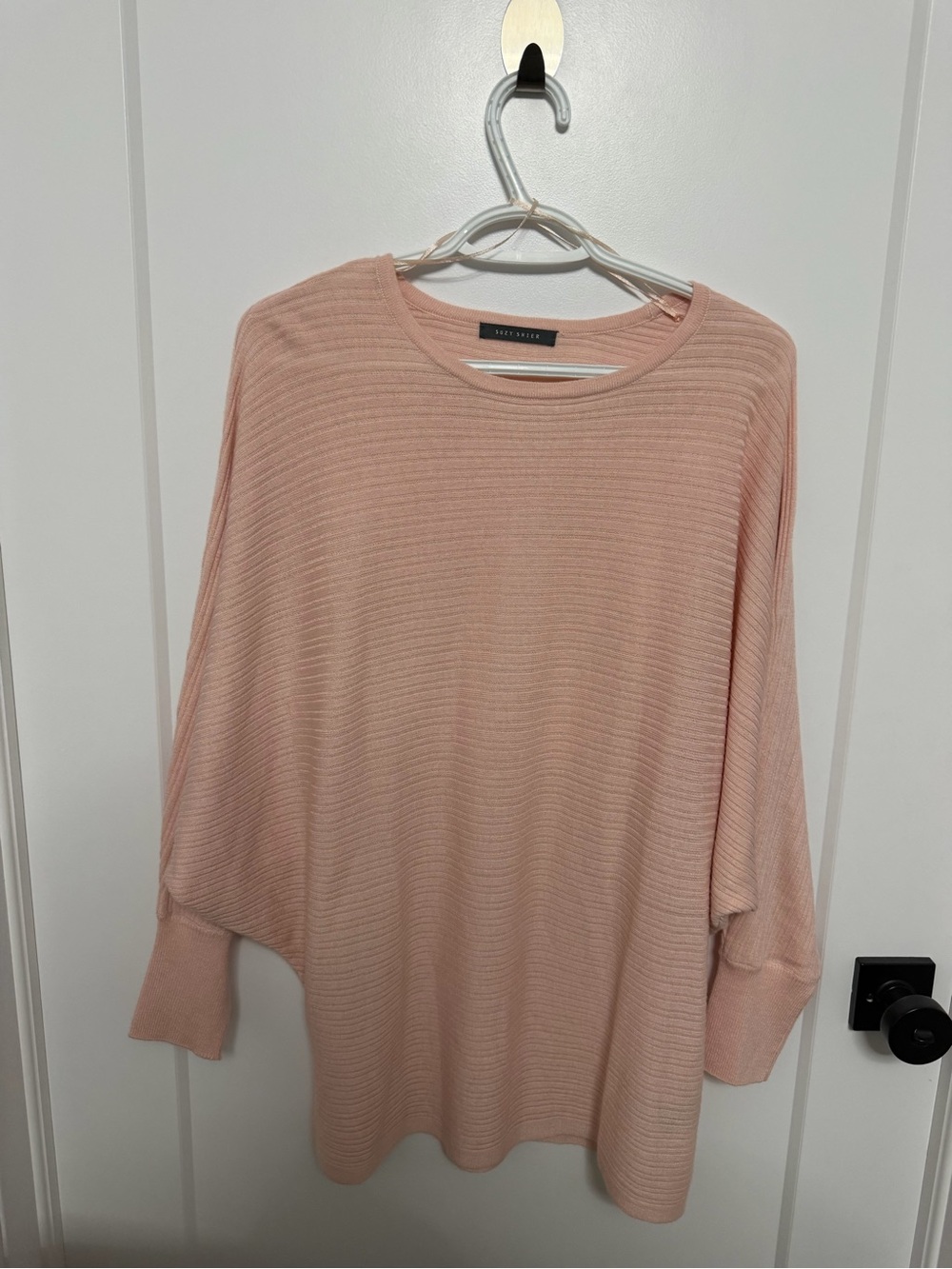 Suzy Shier Blush Ribbed Dolman Sweatshirt